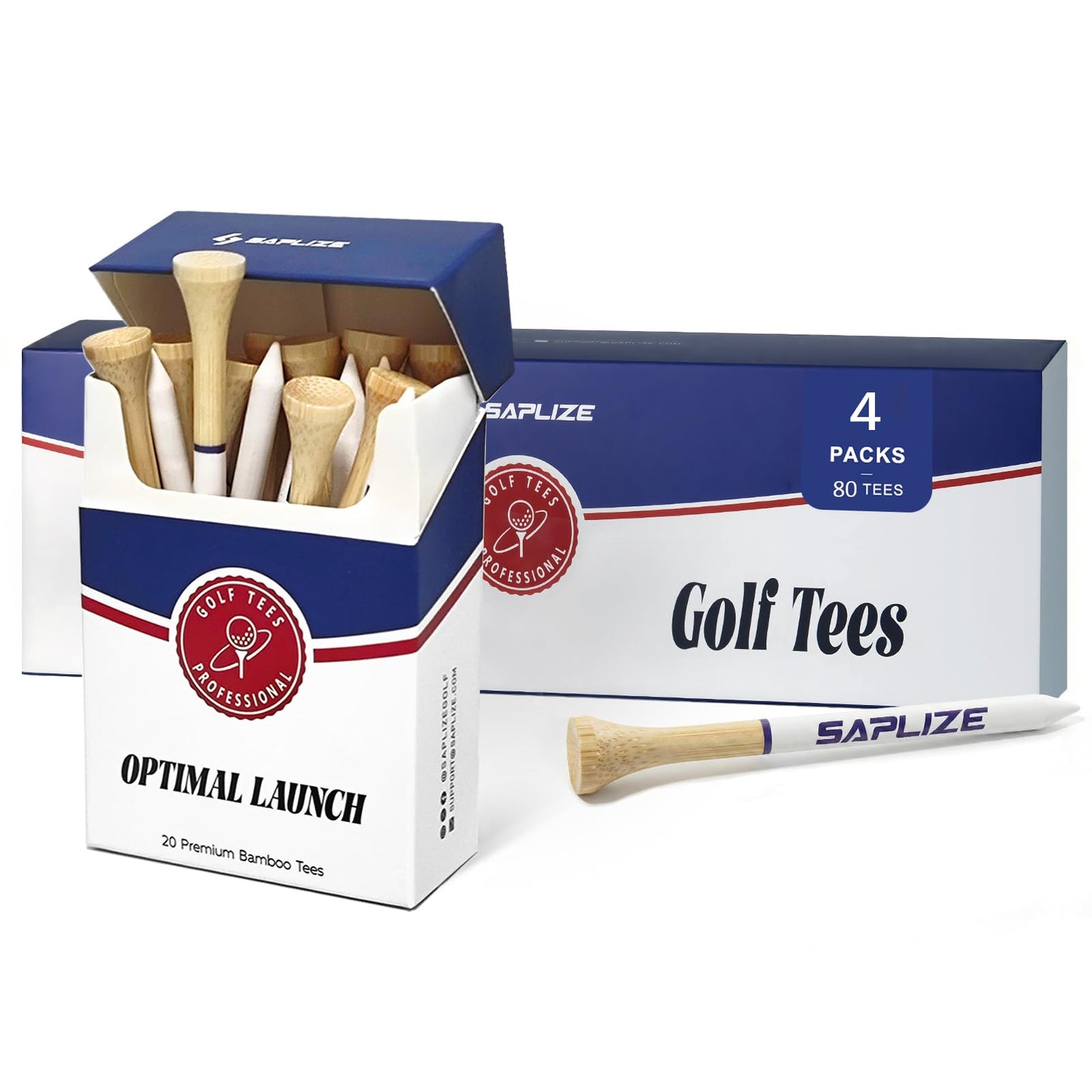 SAPLIZE Father’s Day Golf Gift for Dad – 4 Pack (80pcs, 3 1/4'') Bamboo Golf Tees Set, Gift-Ready Packaging, Funny Golf Accessories for Men, Golf Lovers & Weekend Players