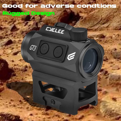 Cyelee GT3 Green Dot Sight for Rifles, Compact 1x20mm 3MOA Shake Awake Reflex Sight, Picatinny Gun Sight with Absolute Co Witness Riser