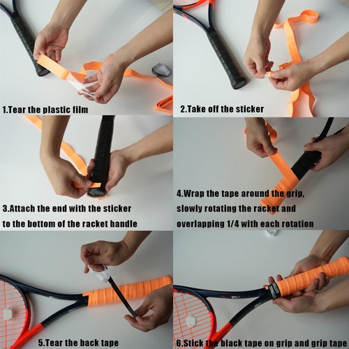 CJTTDACE Tennis Racket Grip Tape,8PCS Non-Slip Tennis Overgrip, Absorbs Sweat Tennis Grip, Racket Handle Wrap for Badminton,Fishing, Bicycle, Pickleball, Orange