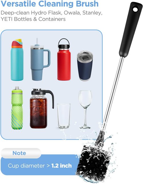 EasyAcc Water Bottle Cleaner Brush, 3 Pack 15 Inches Straw Brush Cleaner for Owala Stanley Hydroflask, Long Handle, with Straw Cleaner & Nipple Brush, for Coffee Mugs, Ice Tea Jars