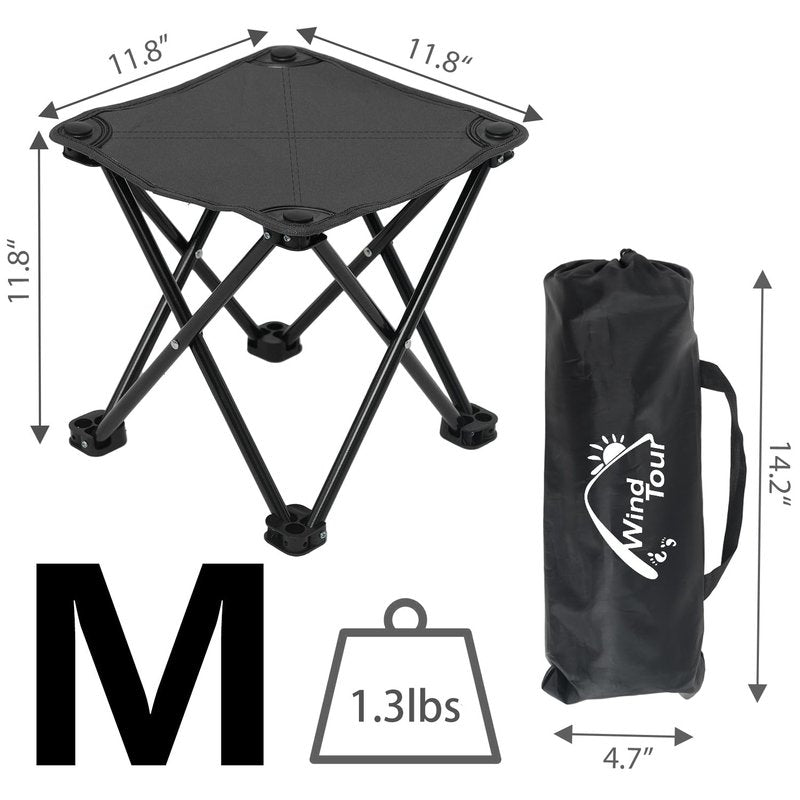 Wind Tour Portable Folding Camping Stool Outdoor Camping Lightweight Samll Chair for Fishing Hiking Gardening and Beach with Carry Bag (Medium Black -1)