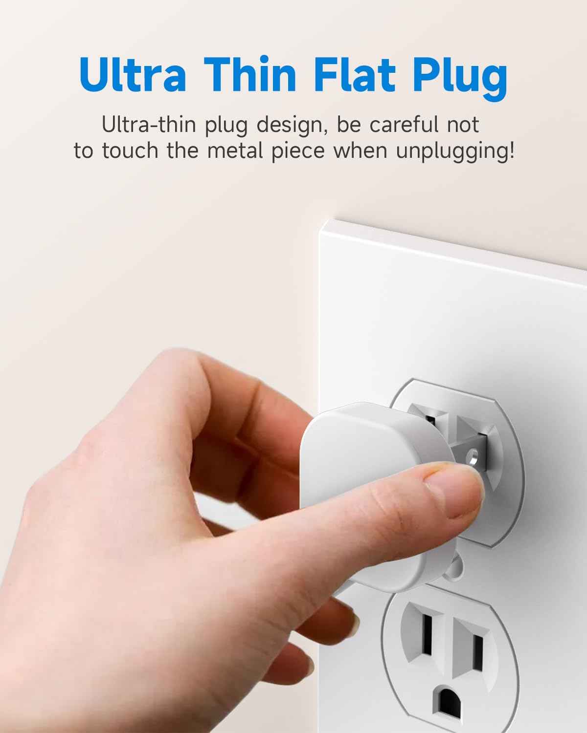 Flat Plug Short Extension Cord 1Ft White Low Profile Adapter 3 Prong Indoor Small Grounded Power Cable Outlet Saver 16AWG 13A 1625W 6 Pack