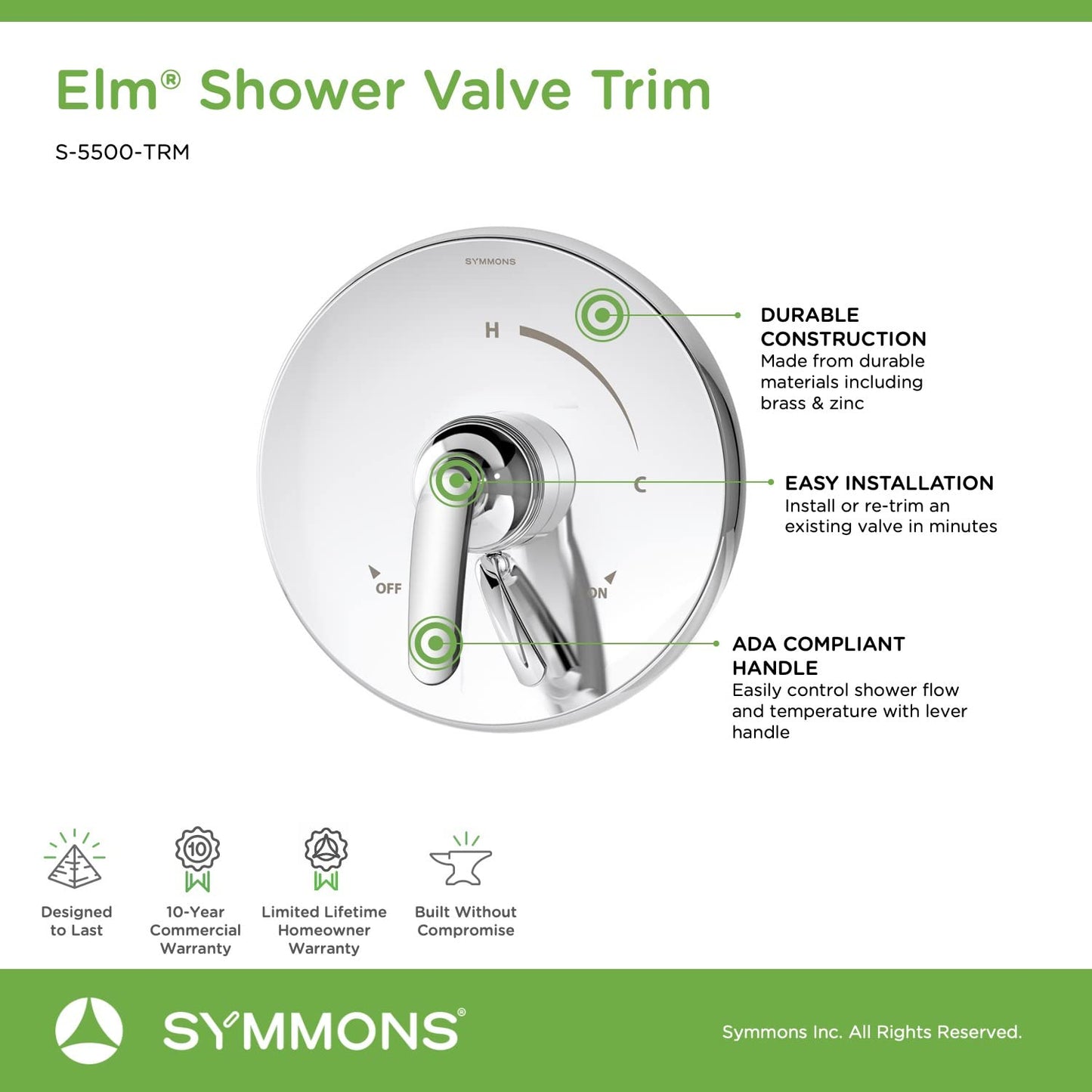 Symmons S-5500-TRM Elm Shower Valve Trim in Polished Chrome (Valve Not Included)