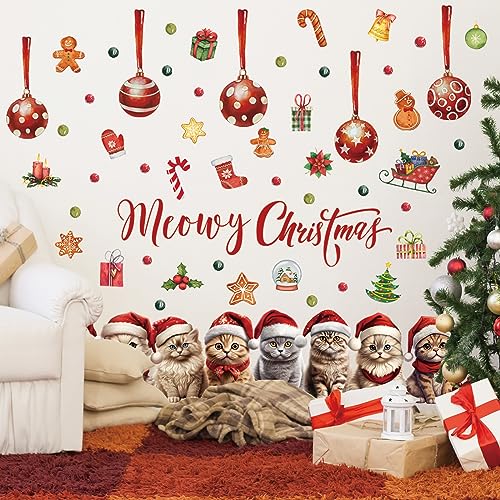 Christmas Cat Wall Decal - Removable Holiday Sticker for Home Decor