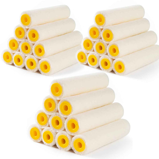 Mister Rui Paint Roller, 4 Inch Paint Roller Wool Blend, 30 Pack, 4mm Short Nap, Small Paint Roller Covers, Reusable Mini Paint Rollers for Use with All Paints and Stains