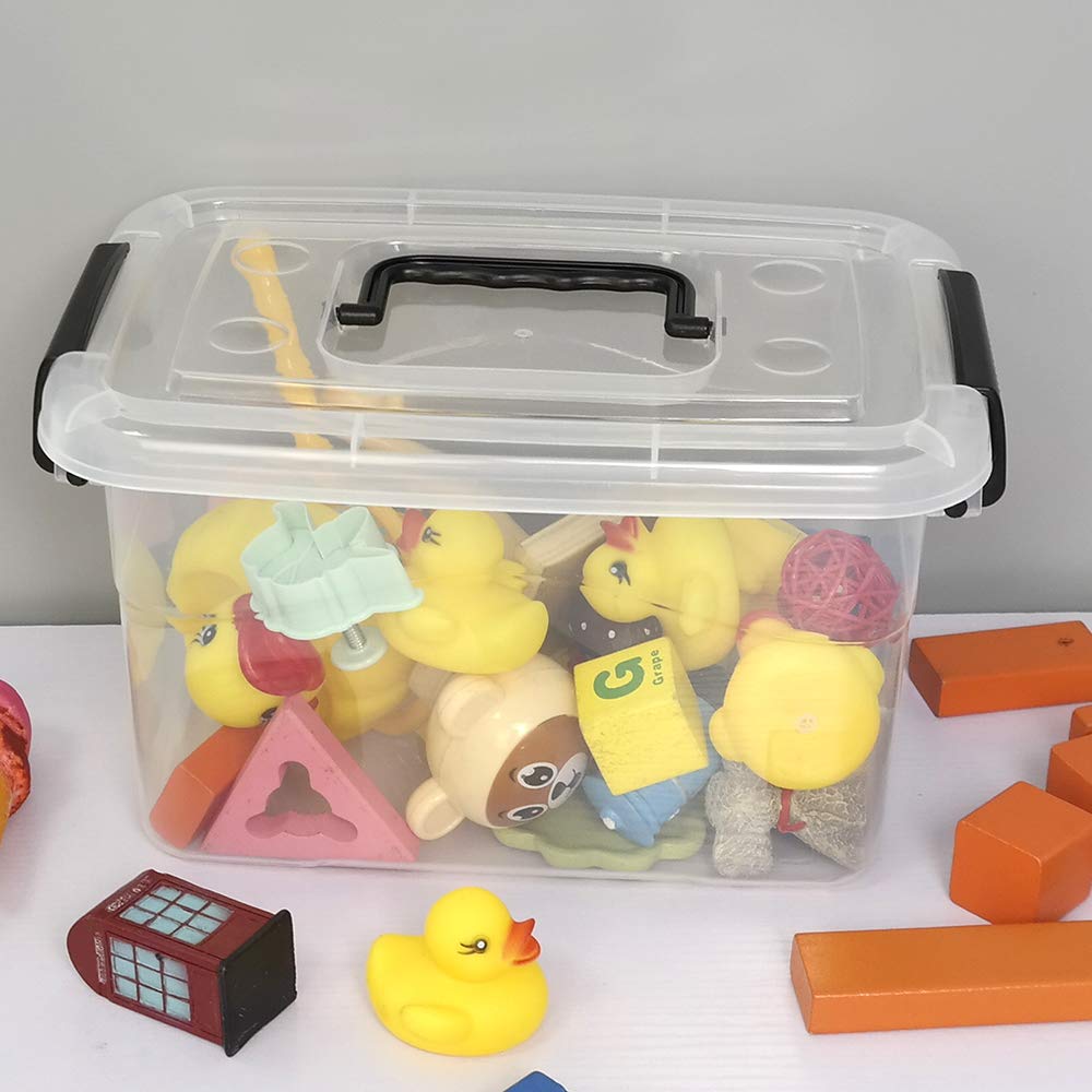 Hespama 6 Packs 6 Quart Lidded Storage Bin, Small Latch Container Box