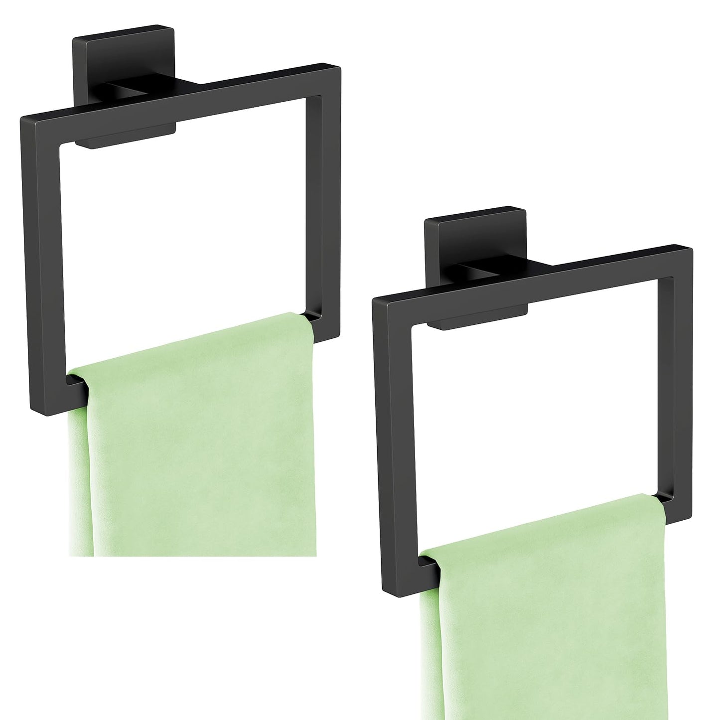 2 Pack Matte Black Hand Towel Holder, Stainless Steel Wall Mounted Hand Towel Holder for Bathroom, Modern Square Towel Ring for Bath, Kitchen, RV