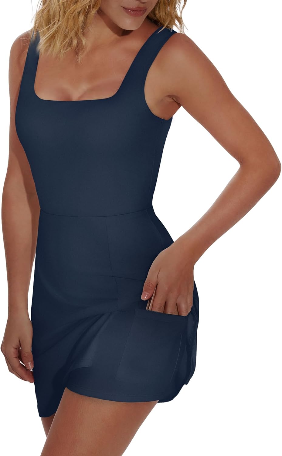 OFEEFAN Athletic Dress - Women's Mini U Neck Sleeveless Design with Built-In Shorts & Pockets | Ideal for Tennis & Golf