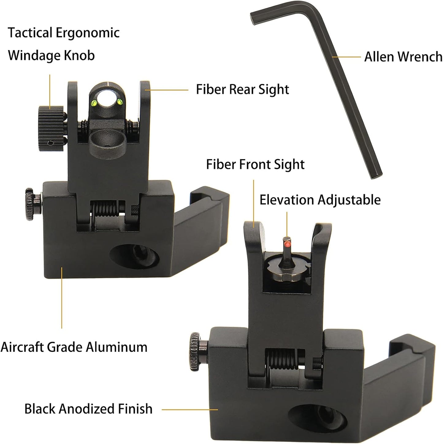 45 Degree Offset Flip Up Iron Sights by [Brand Name] - Low Profile Fiber Optic Front & Rear Sights with Red/Green Dots for Picatinny Rails