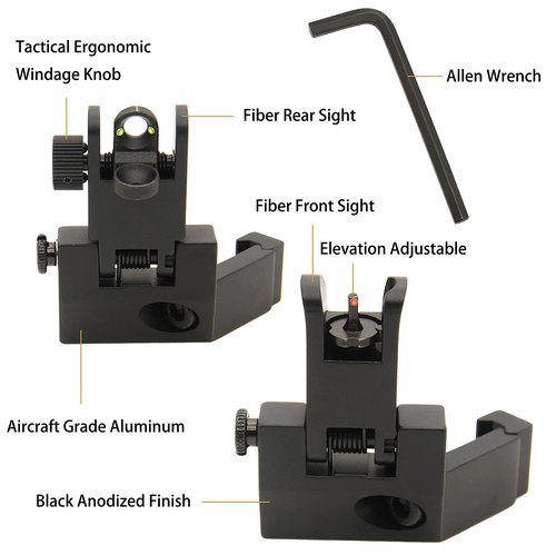 45 Degree Offset Flip Up Iron Sights, Rapid Transition Backup Fiber Optics Iron Sights Low Profile Front and Rear Sights with Red and Green Dots Compatible with Picatinny Weaver Rails