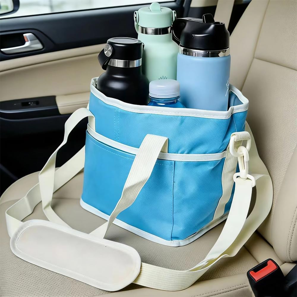 Skiennix 4 Compartment Drink Bag - Insulated Tumbler Carrier Caddy with Adjustable Strap | Pink