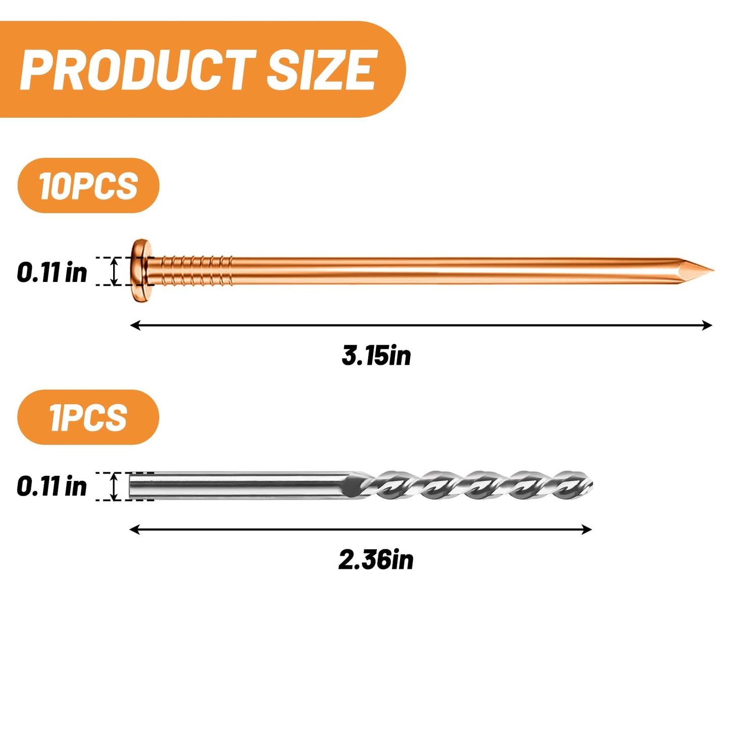 UCandy Pack 10 Copper Nails for Killing Trees Stump Root, 3.14" Copper Nails with Drill, Stump Removal Spikes Hardware Nails for Trees
