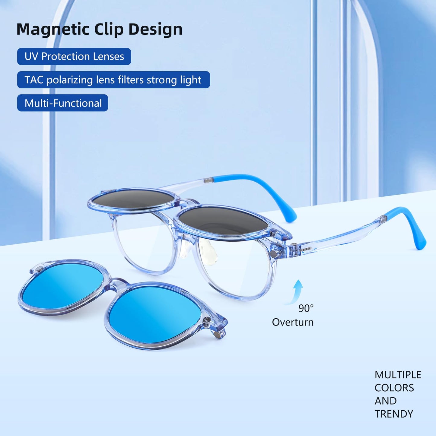 EYEBUDDY Kids Sunglasses for Boys Girls, Toddler Polarized Sunglasses for Age 3-12, Clip-on UV Protection Children Sun Glasses