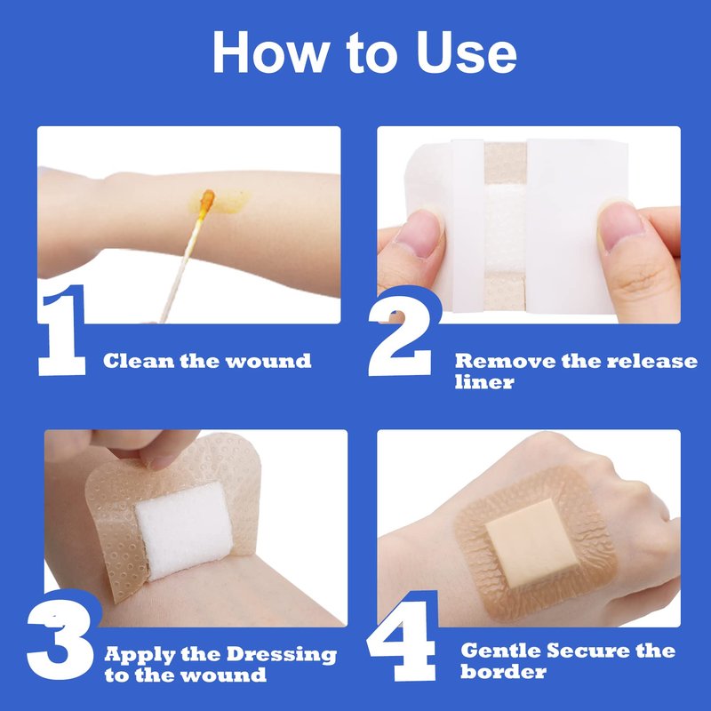 Niceful 20 Count Silicone Foam Dressing Gentle Border 2 x 2 inch, Absorbent Silicone Bandages for Wounds, Waterproof Bed Sore Bandages Wound Dressing