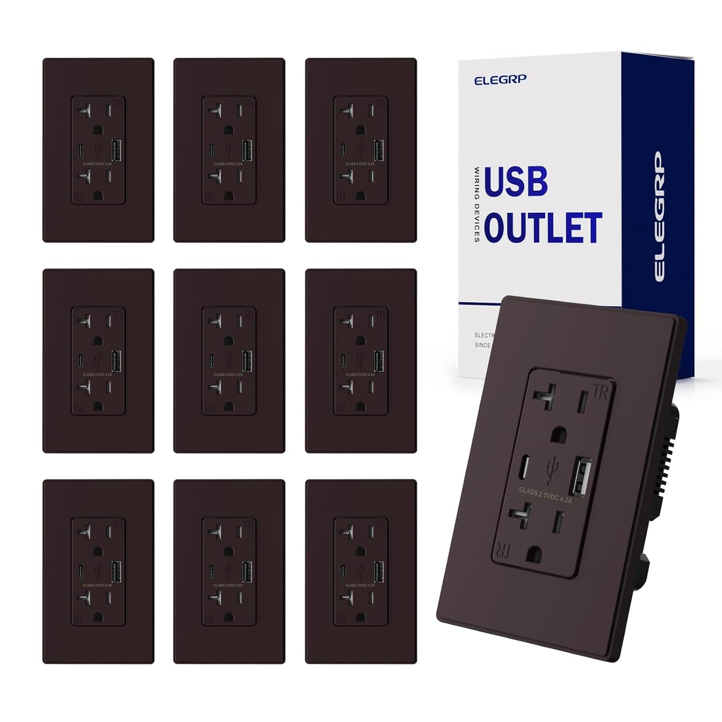 USB Wall Charger Outlet with A & C Ports - 15A Tamper Resistant, UL Listed, 6 Pack, Light Almond