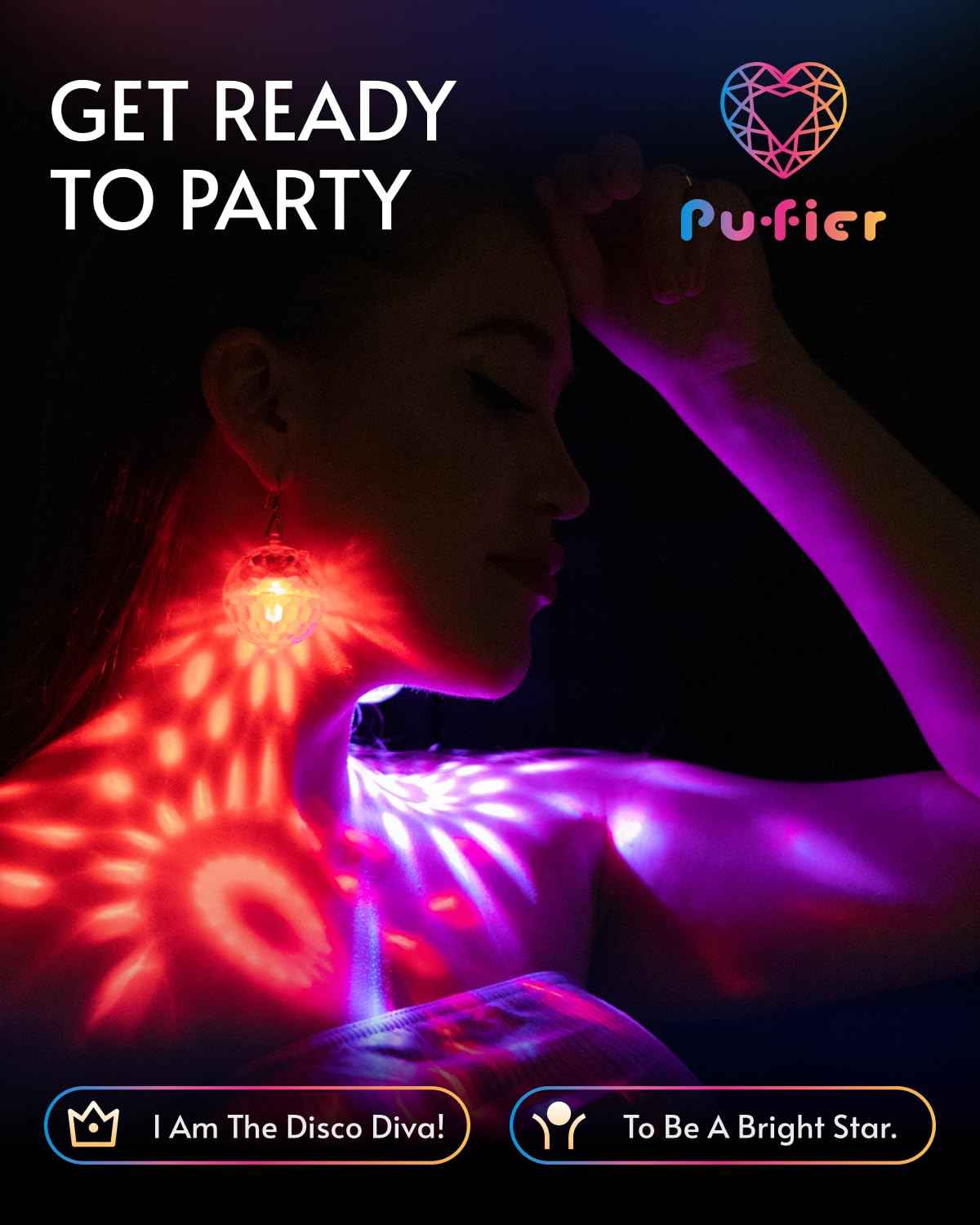 Light up Earrings Rhombic Disco Ball Earrings 16 Light Modes Rechargeable 60s 70s 80s Earrings for Women Concert, Disco Party, Rave Accessories