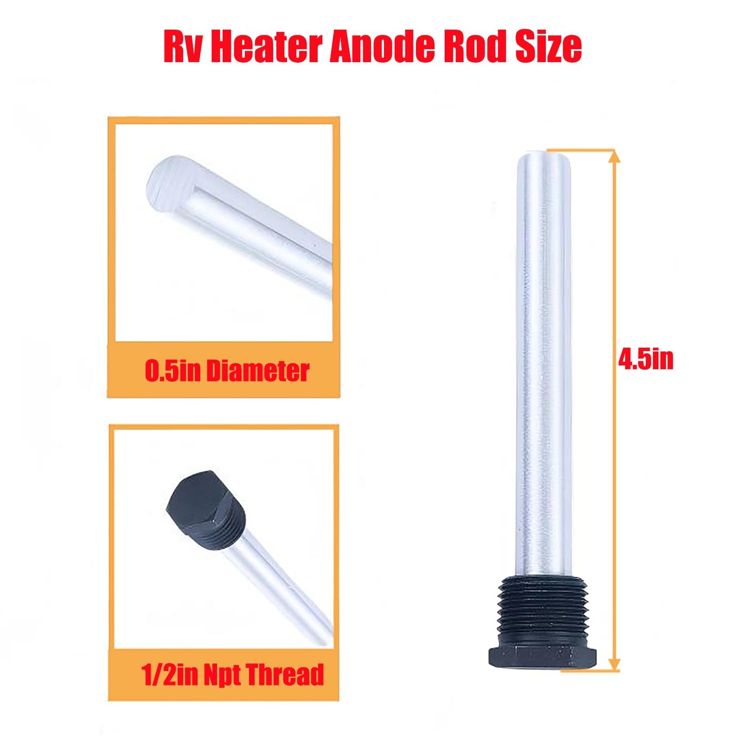 bizhala 4.5" x 1/2" NPT RV Water Heater Magnesium Anode Rod, Compatible with Atwood Heaters 11553 RV Water Heater Tank, for RV, Camper and Trailer Water Heaters