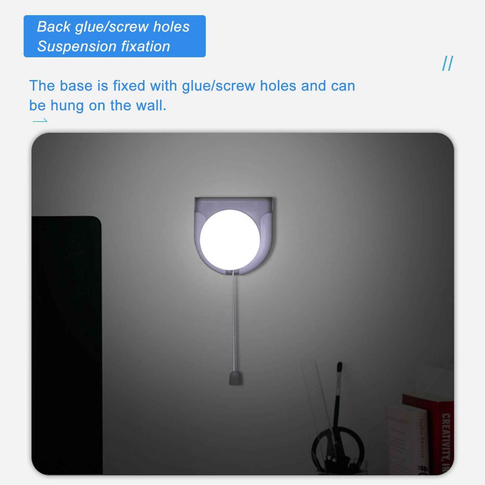 Shuwea 2 Pack Battery Operated Light Bulb, Stick-Up Battery Powered Wireless LED Closet Light Bulb, Self Adhesive Wall Mounted Light Fixture with Pull Chain for Cabinet Bedroom Living Room Kitchen