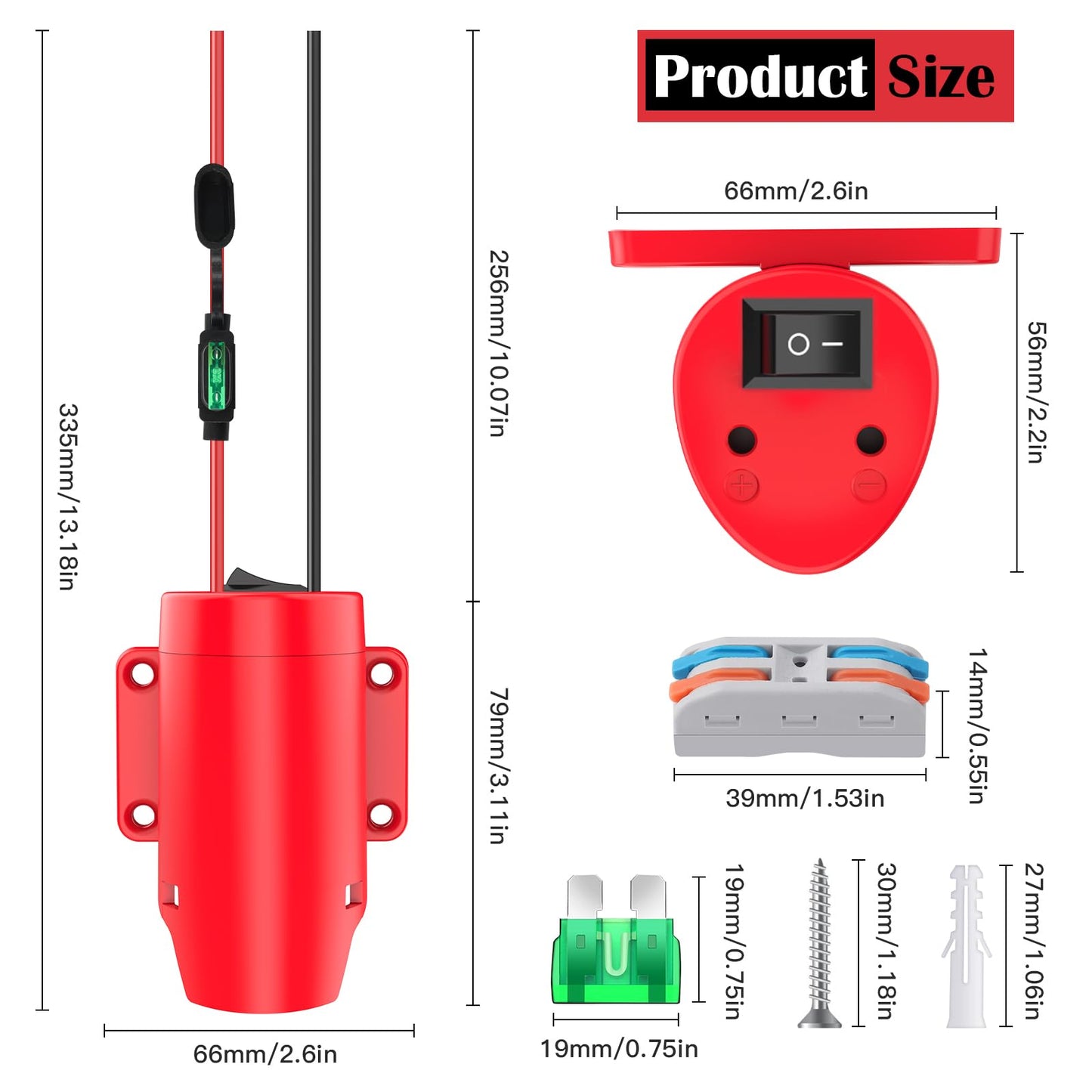 1 Packs Power Wheel Adapter for Milwaukee M12 Battery Adapter 12V Power Wheel Battery Conversion Kit with Switch, Fuse & Wire Terminals, 12AWG Wire, Power Connector for DIY Rc Car Toys and Robotics