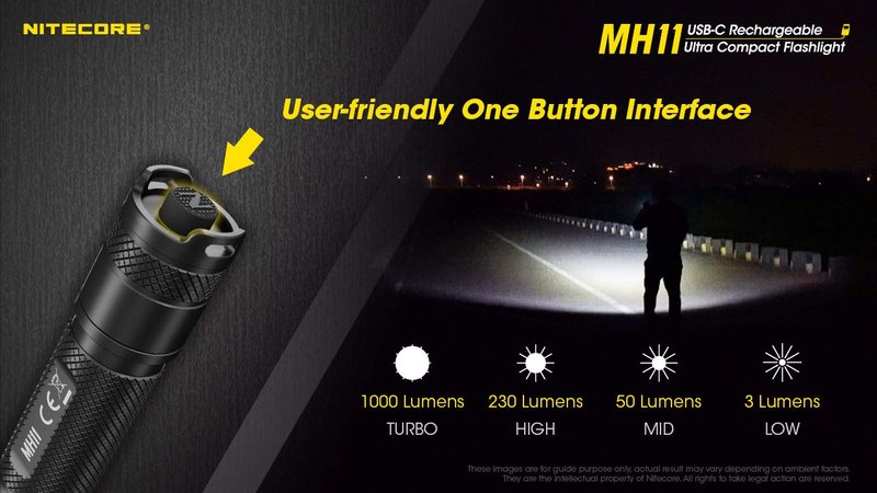 Nitecore MH11 USB-C Rechargeable EDC Flashlight, 1000 Lumen with Two Batteries and LumenTac Organizer