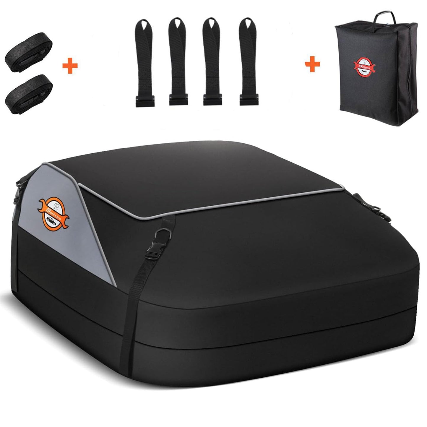Sailnovo Rooftop Cargo Carrier 15 Cubic Car Roof Cargo Carrier Soft-Shell for Top of Vehicle, Waterproof Roof Bag Includes 4 Door Hooks + Storage Bag for Vehicles with/Without Roof Luggage Racks