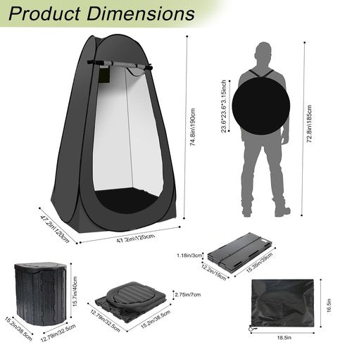 Camping Toilet Kit with Pop Up Privacy Tent, X Large Portable Folding Toilet Potty for Adults, Outdoor Camp Shower Tents,Changing Room with Carry Bag (Black)