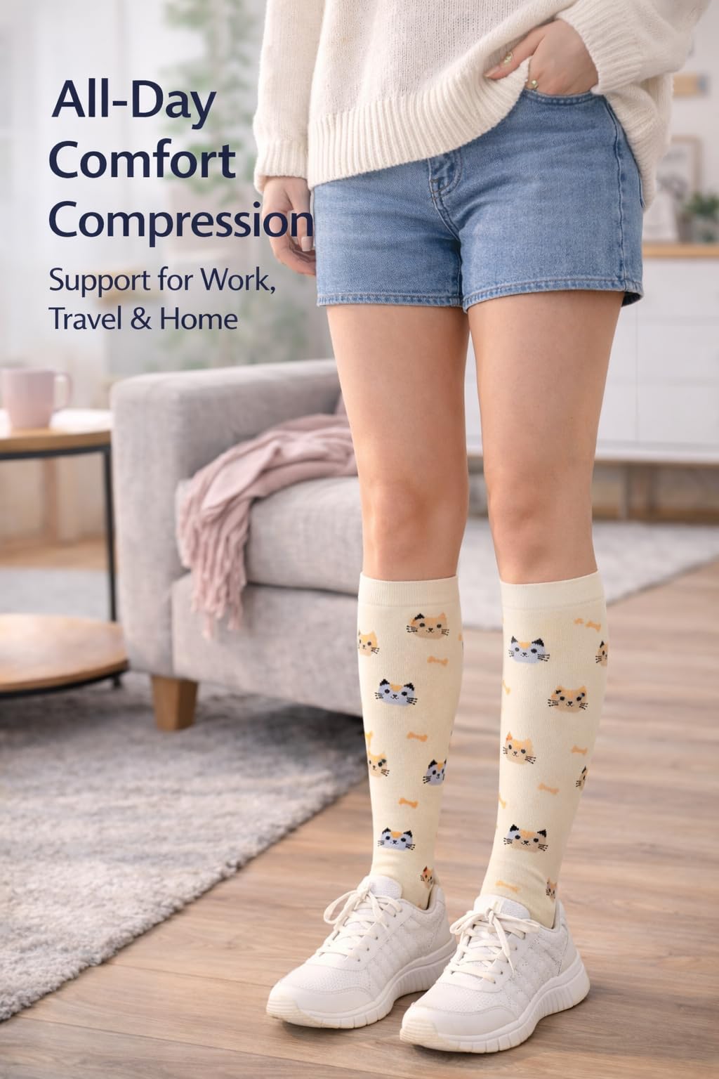 Aoliks Compression Socks for Women and Men, Knee High Support Stockings, Cute Dog and Cat Patterned Socks, Fun Animal Design for Daily Wear