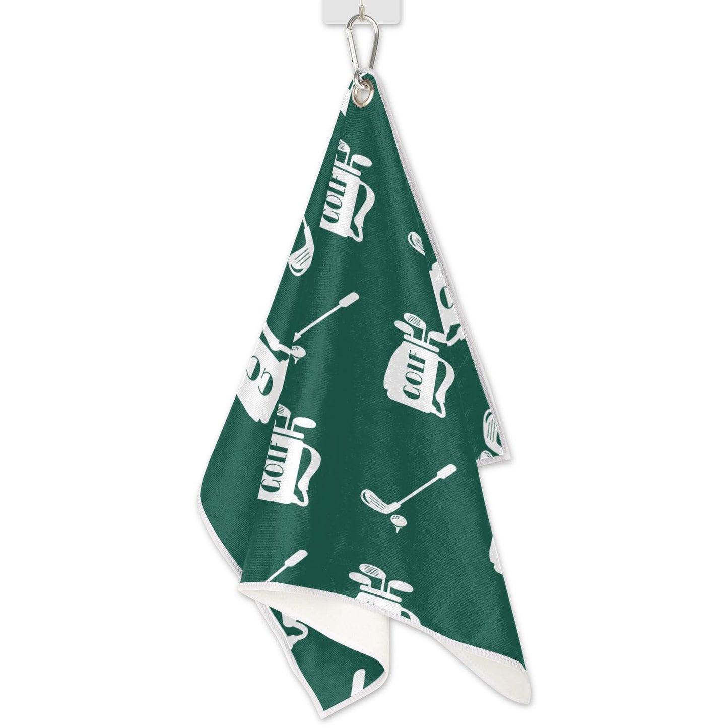 Lakiniss Green Golf Theme Golf Towel 24x15 inch Ultra-fine Fiber Absorbent Quick Drying Belt with Heavy-Duty Climbing Buckle, Portable and Durable Cleaning Club/Golf Club for Both Men and Women