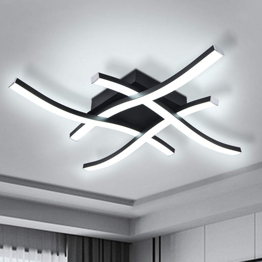 EDISLIVE Modern Dimmable LED Ceiling Light Curved 4-Light 18 in Minimalist Flush Mount Ceiling Light Fixture Lamp for Bedroom Foyer Kitchen 6000K 24W Black