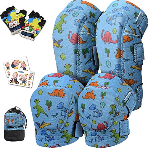 Kids Knee and Elbow Pads with Bike Gloves - Small Dinosaur