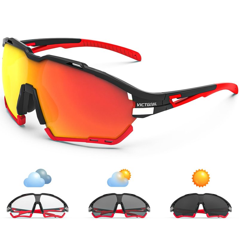 VICTGOAL Cycling Glasses for Men Women with Polarized and Photochromic 2 Lenses Clear Road Bike Running Sports Sunglasses (Black)