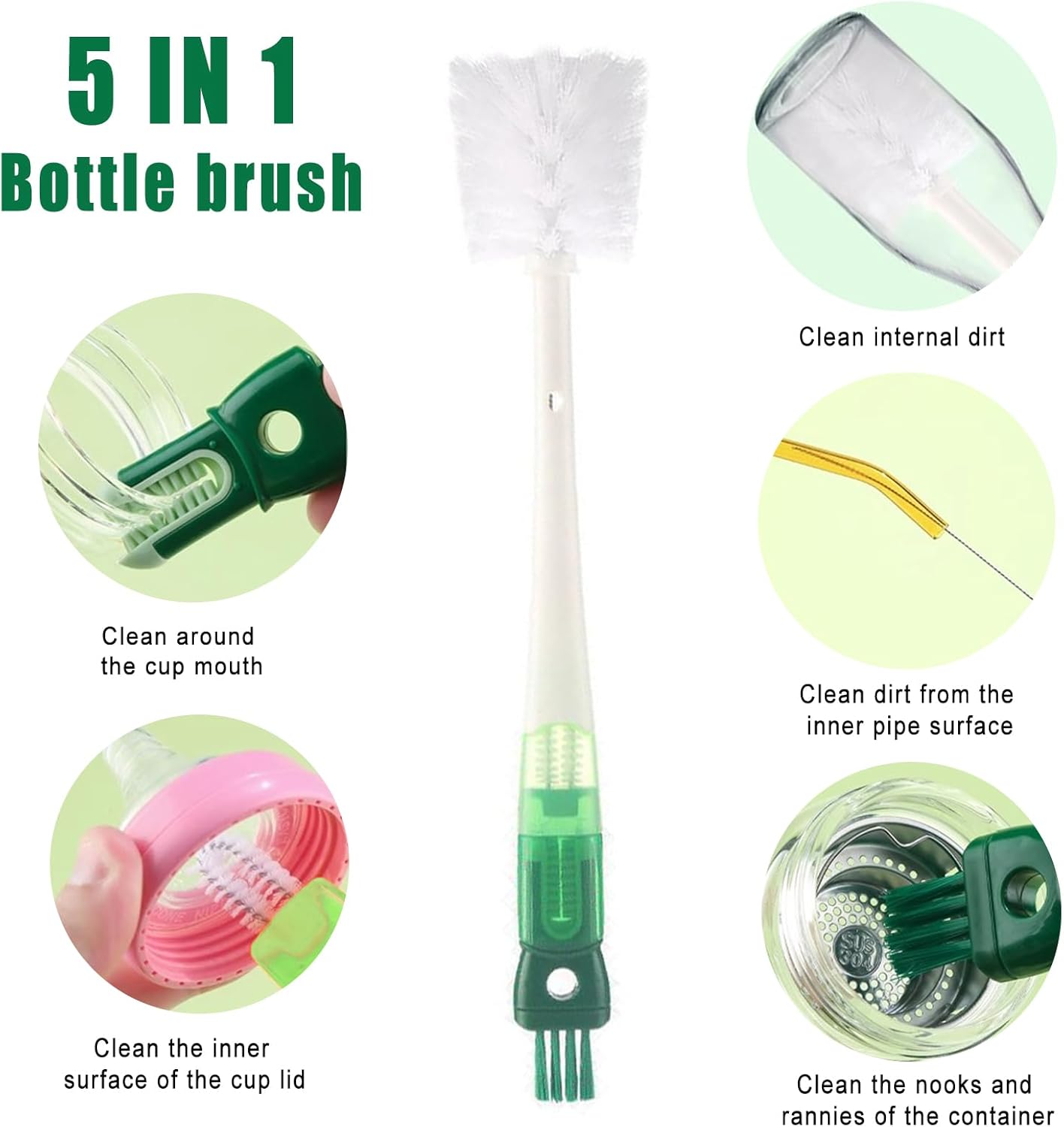 Skiennix Water Bottle Cleaner Brush - 5-in-1 Scrubber for Effortless Bottle Cleaning
