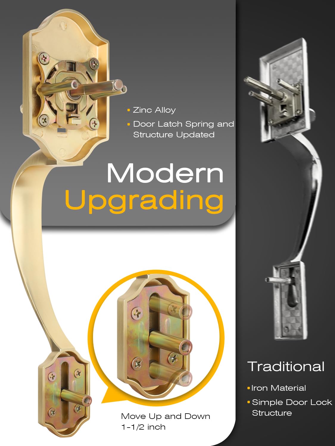 EHOMEWARE 1 Pack Front Door Lock Set, Exterior Door Handle Gold, Entry Door Locksets with Deadbolt, Front Door Handle, Glass Door Knobs, Reversible for Left & Right Doors, Satin Brass Finish