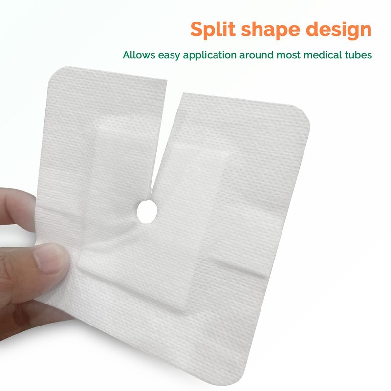 Split Drain Adhesive Bandages 4" x 4", 20Pcs PD Catheter Feeding Tube Pads G Tube Covers Foley Tubing Stabilization Device, Peritoneal Dialysis Accessories Catheter Patch Supplies