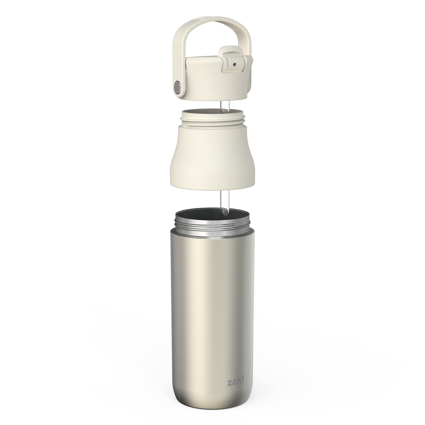 Zak Designs Harmony Water Bottle for Travel or At Home, 32oz Recycled Stainless Steel is Leak-Proof When Closed and Vacuum Insulated with Straw Lid and Carry Handle (Ivory White)