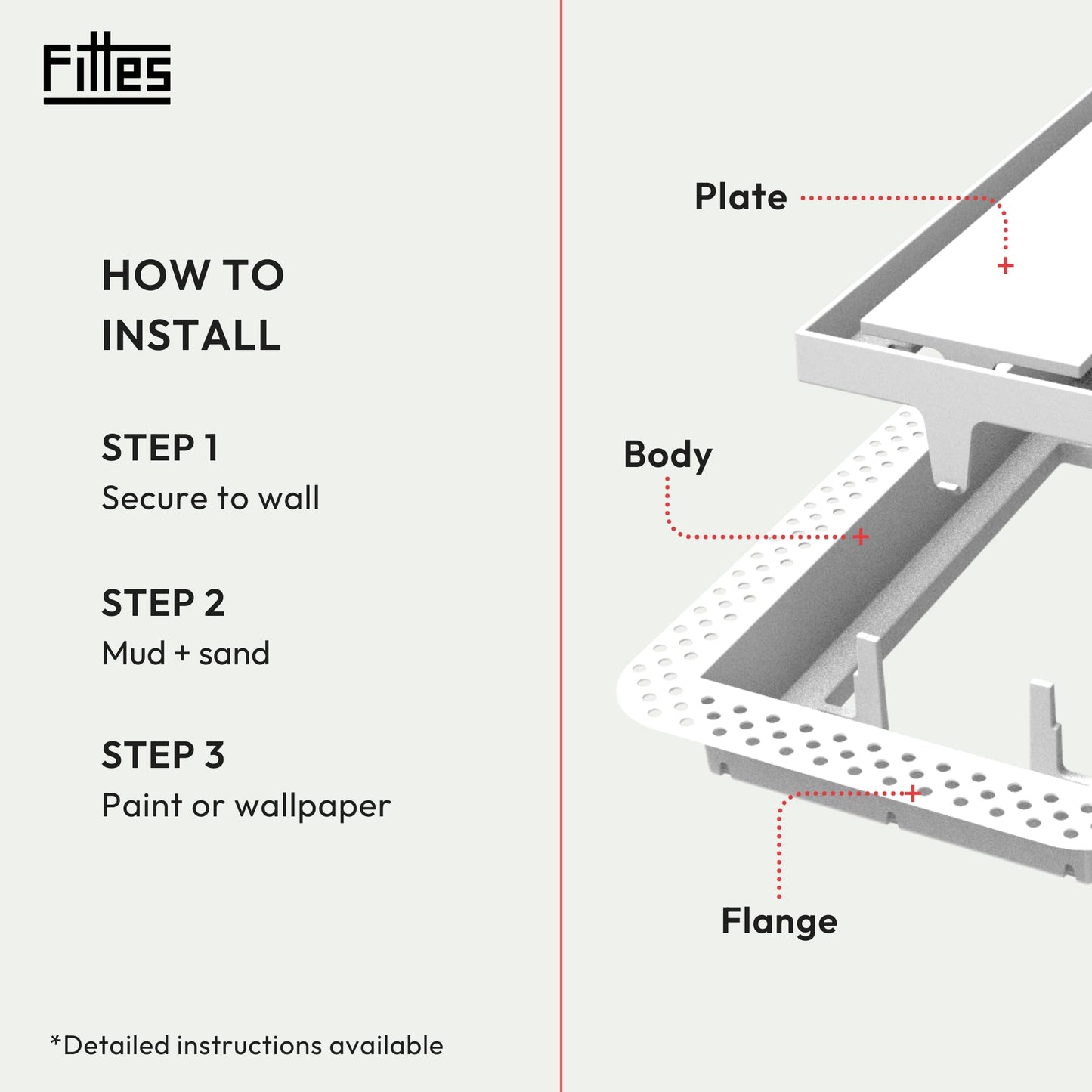 Fittes Flush Wall Vent [Lite+] - 10"x10" - Cotton White - 1 Pack