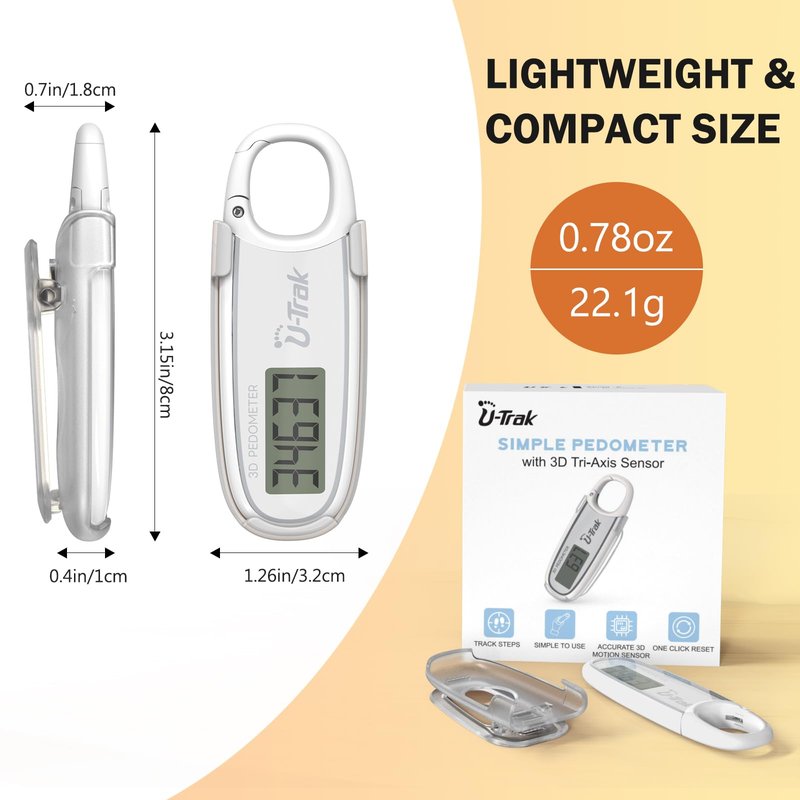 3D Pedometer for Walking with Removable Clip and Carabiner Simple Step Counter for Walking Accurate Clip On Step Tracker for Men Women Kids (White)