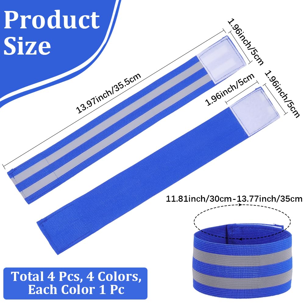 CREATCABIN 4 Pack Reflective Armbands Event Wristbands Green Colorful Polyester Light High Visibility Night Reflectors Hanging Security Leg Arm Wrist Tape Straps for Cycling Running Arm Wrist Ankle