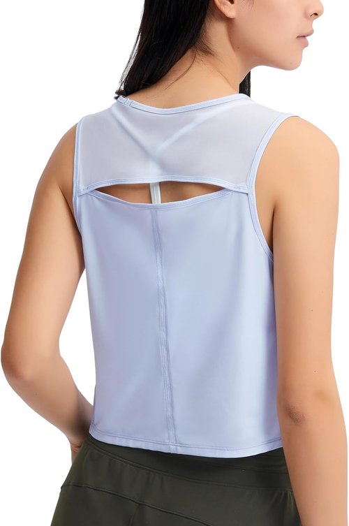 Altiland High Neck Crop Top - Women's Open Back Workout Shirt for Gym & Running