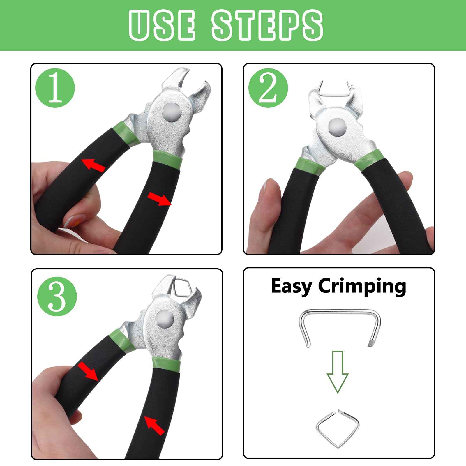 Ruibapa 620 Pcs Hog Rings with Straight Hog Ring Pliers Kit with Leather Tool Kit, 3/4" 1/2" 3/8 "Galvanized Hog Rings for Animal Pet Cages、Ropes、Bagging、DIY Craft、Furniture