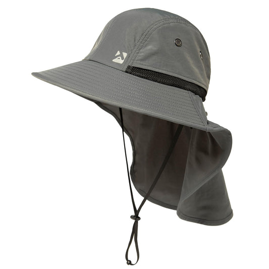 Summer Sun Hat Shade Men Big Head Women Wide Brim Neck Flap Safari Waterproof Beach UPF50+ Fishing Hiking Dark Grey