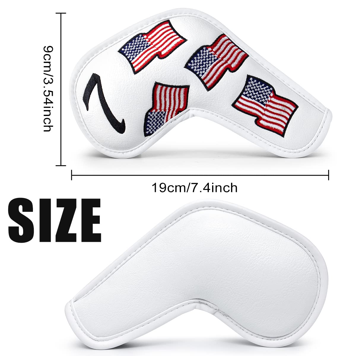 US Flag Golf Iron Covers Headcovers - 10pcs Patriotism Golf Club Covers for Irons - White Synthetic Leather Golf Iron Wedge Head Covers fits for PXG, Taylormade, Mizuno JPX MP, Etc.