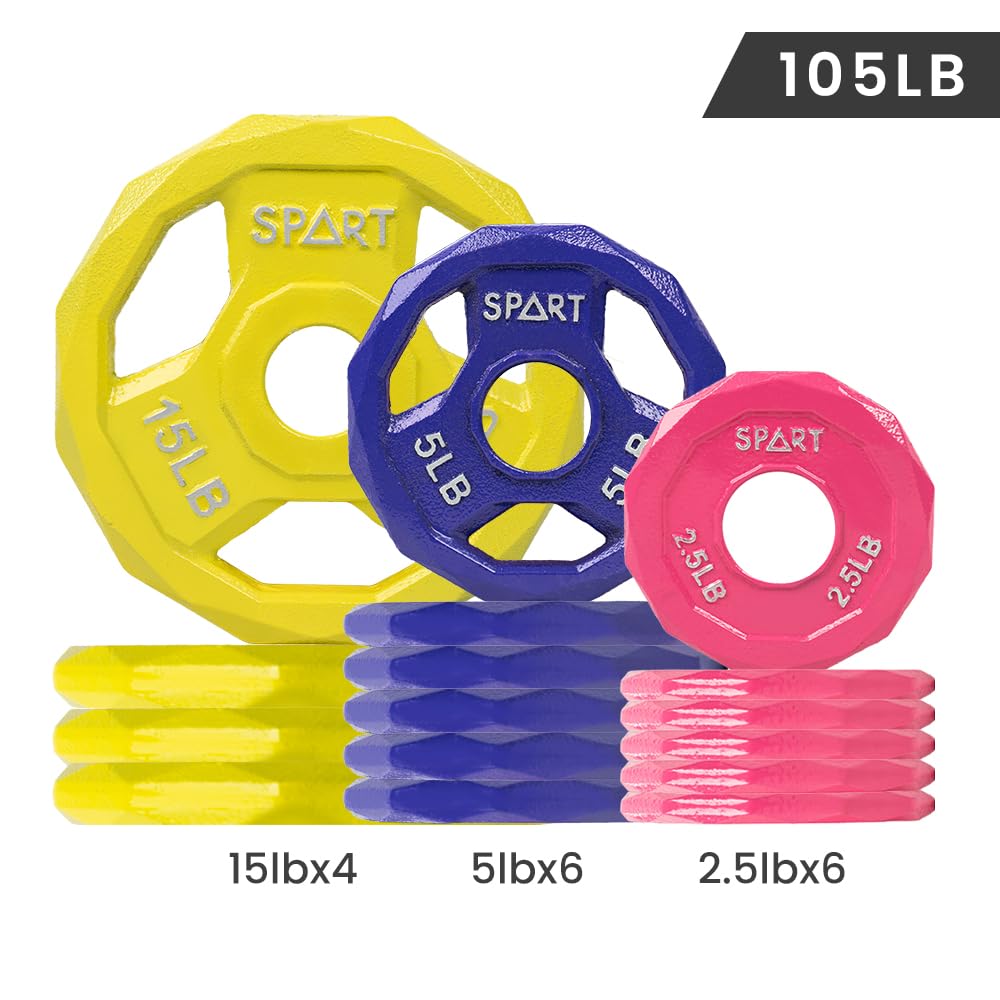 SPART Color Coded Weight Plate 2-Inch Cast Iron Metal Weight Plates for Barbell,Solid Cast Iron Olympic Weight Plates for Strength Training, Weightlifting, Crossfit, 35LB, Single