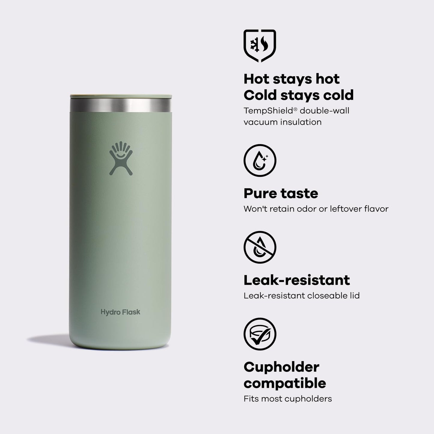 Hydro Flask Travel Coffee Cup – Insulated Stainless Steel, Non-Spill, Leak Resistant to-Go Coffee Tumbler 20 Oz Agave Green