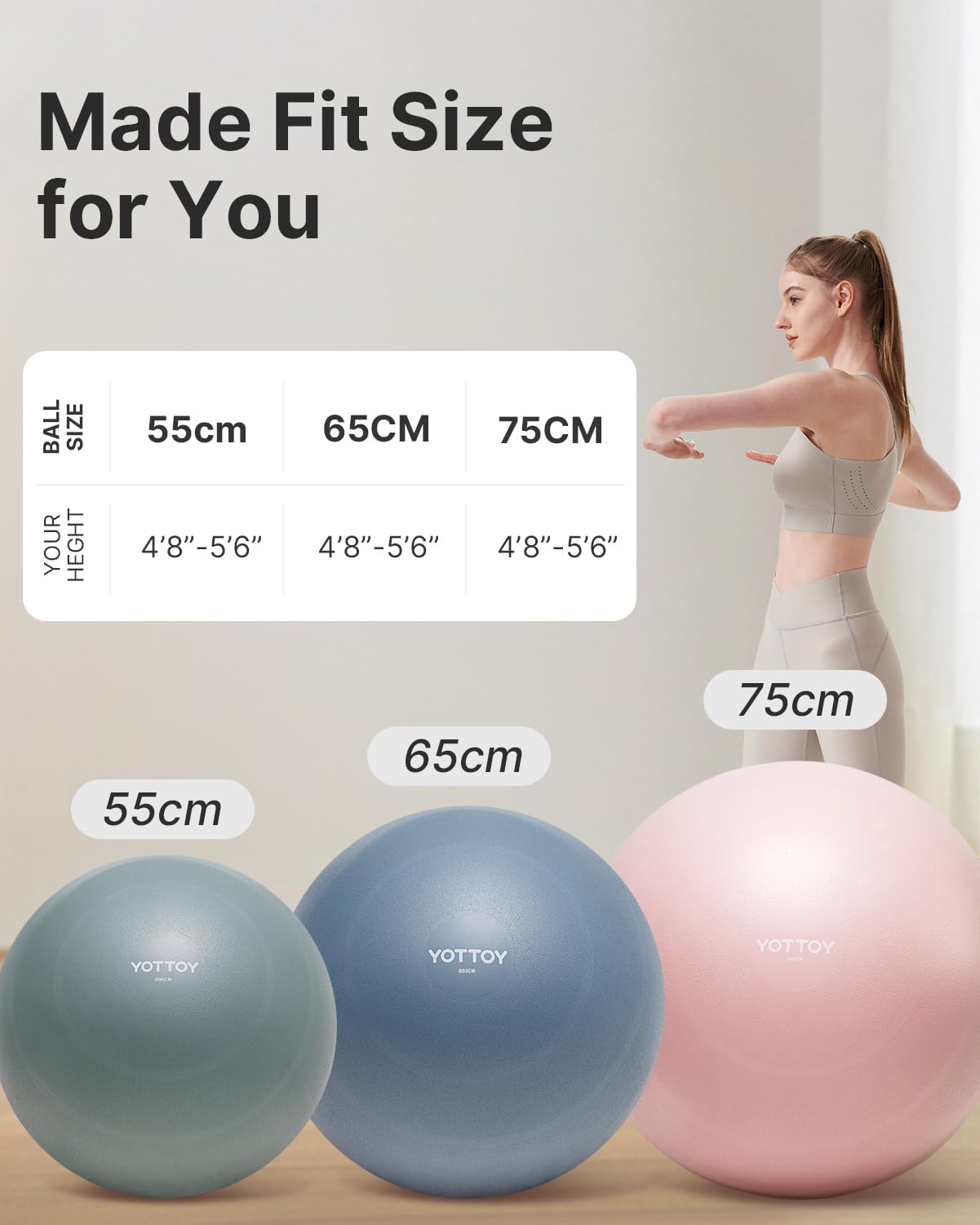 YOTTOY Anti-Burst Exercise Ball for Working Out, Yoga, Physical Therapy & Fitness - Extra Thick Stability Ball with Pump (Blue)
