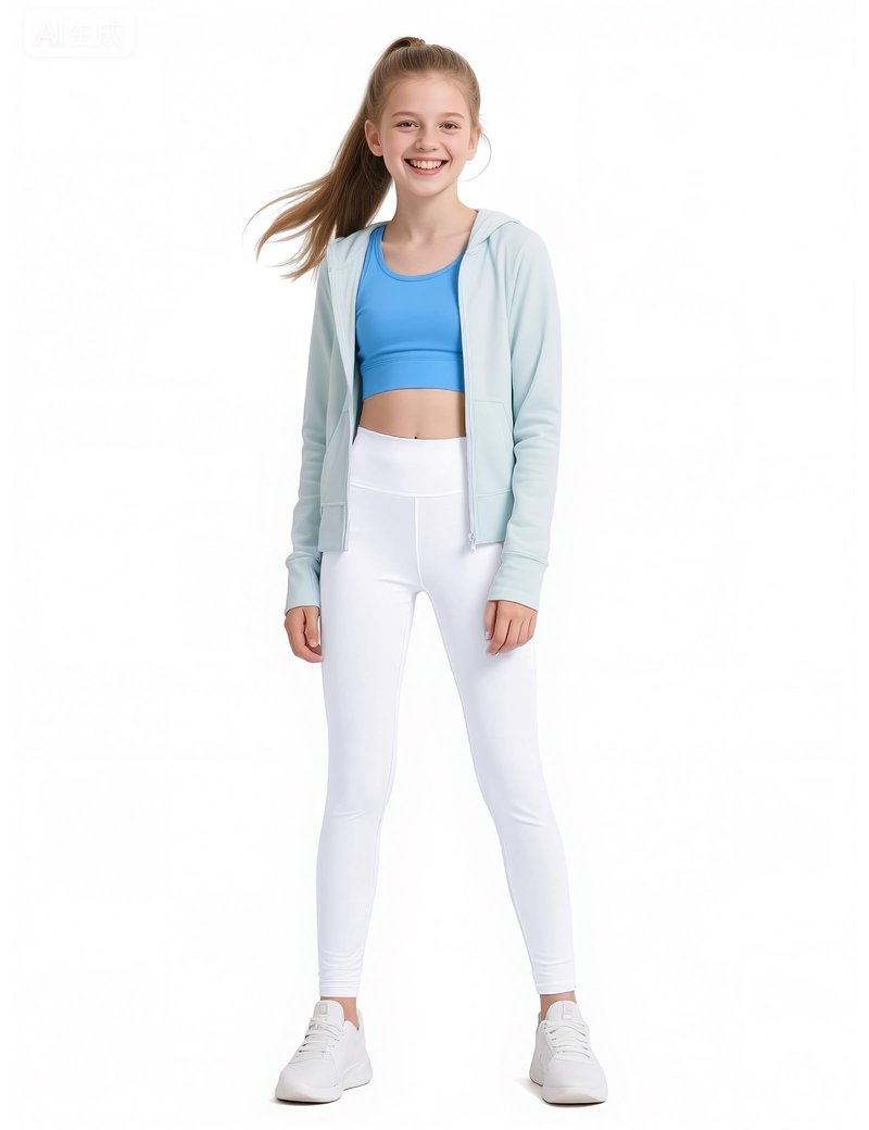 HASMES Girls Athletic Leggings High Waisted Comfort Soft Elastic Yoga Dance Running Pants with Pockets Activewear White
