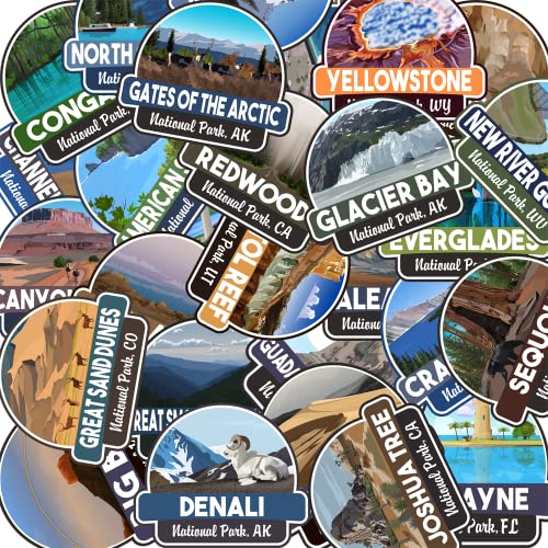 63-Pack National Park Vinyl Stickers - 3" x 2.5" Weatherproof