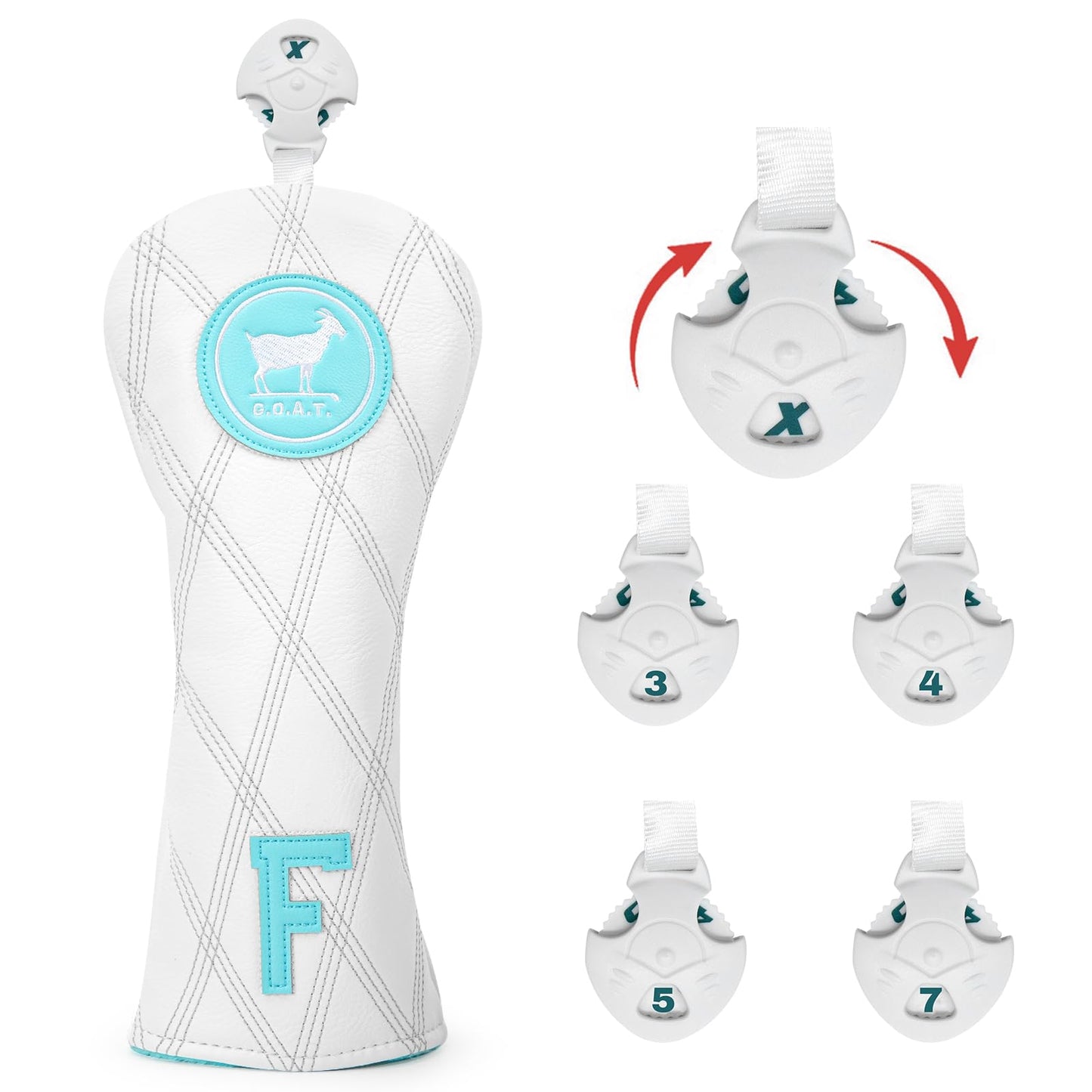 White and Blue Goat Style Golf Driver Headcover Fairway Wood Head Cover Hybrid UT Headcover Cover Premium Golf Accessories for Men (1x Fairway Cover)