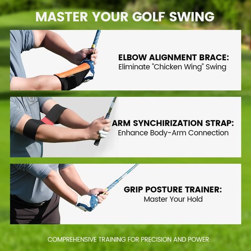 HIOBptee Golf Beginner Swing Fix 3-Piece Set - Wrist Corrector, Hand Grip Trainer & Arm Alignment Strap for New Golfers, Good Gift