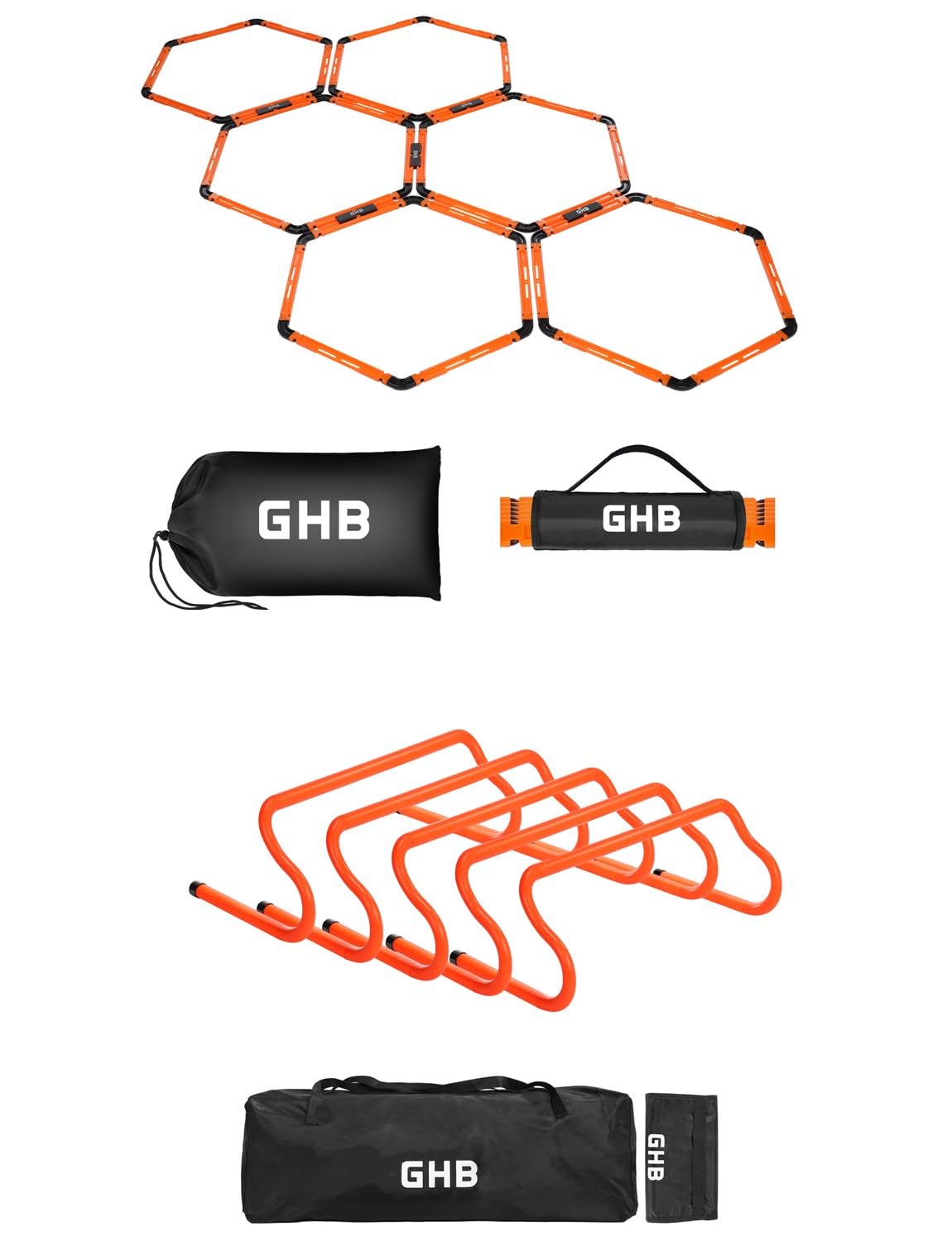 GHB Hex Agility Rings 1 Pack and 5 Pack 8" Agility Hurdles 1 Pack